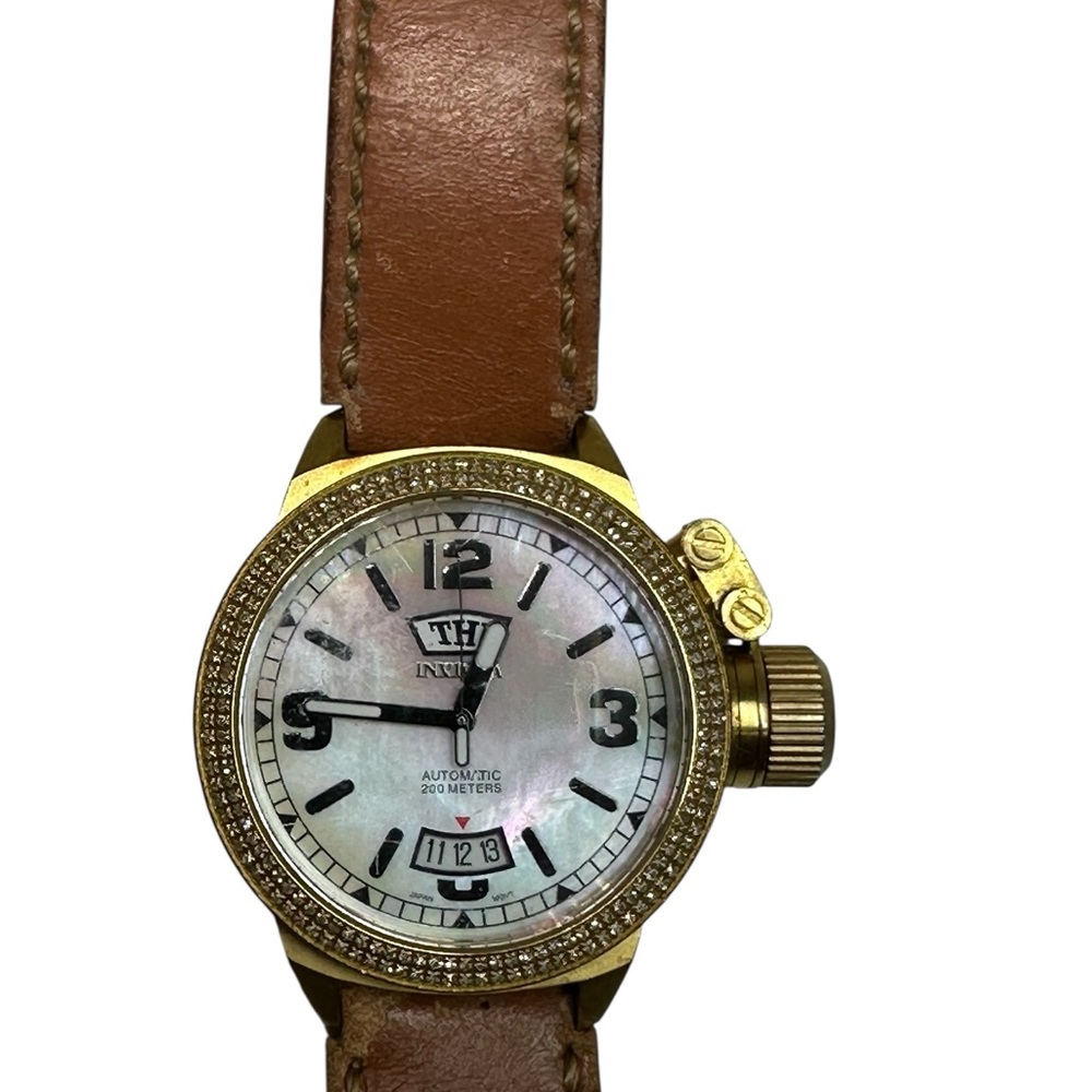 Invicta Gold and Brown Cordoba Automatic Watch. Mother of Pearl face